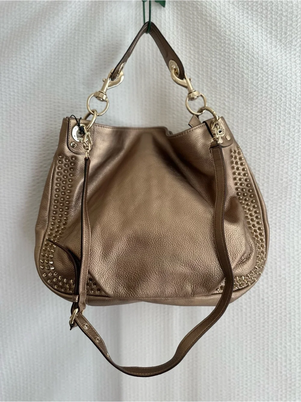 REBECCA MINKOFF Mini Luscious Hobo Bronze Leather Studded Shoulder Bag NWT